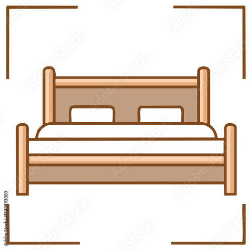 Classic Wooden Bed Icon Illustration Cozy Home Furniture Element Design