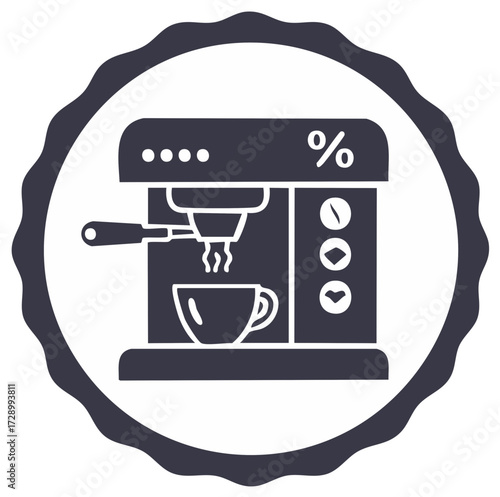 Modern espresso machine brewing coffee into a cup steam rising icon