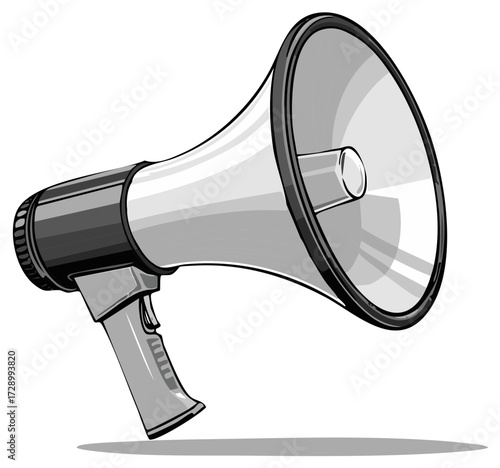 Grayscale comic style illustration of a megaphone for protest, announcement, and alert messages