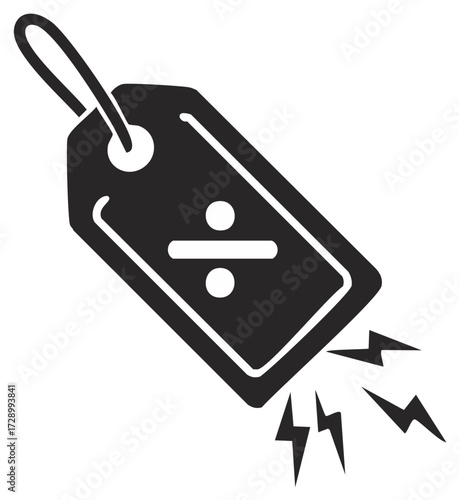 Discount Symbol on Price Tag with Lightning Bolts for Fast Deals and Special Offers Promotion