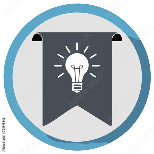 Idea Lightbulb Banner on Round Gray and Blue Background Creative Innovation Concept