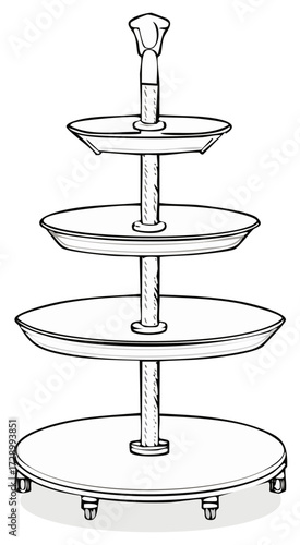 Hand Drawn Three Tiered Serving Tray Stand, Dessert Stand Sketch with Round Plates for Cake, Candy or Snacks