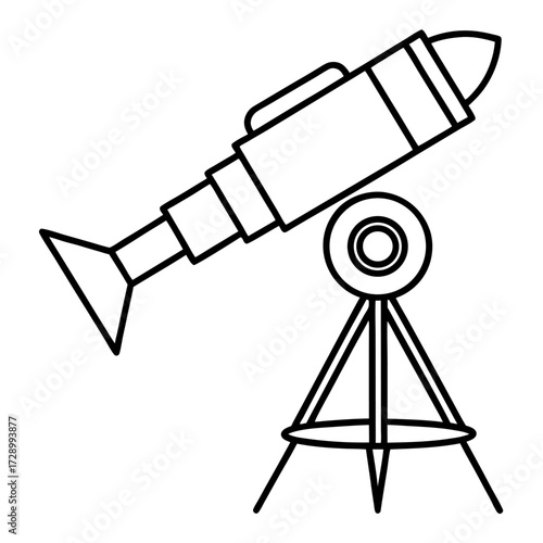 Telescope line art illustration representing science astronomy and discovery for educational purposes exploration and stargazing