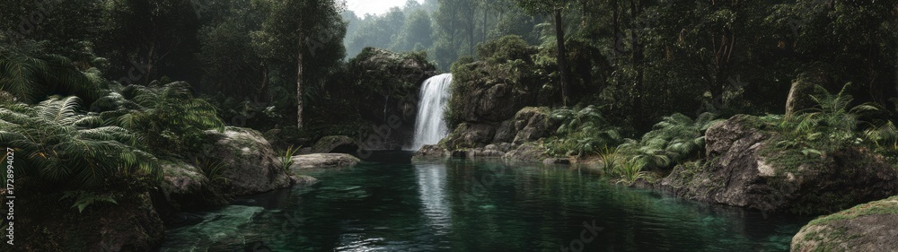 Obraz premium Stunning hdr panoramic view of waterfall in lush rainforest 360-degree nature escape