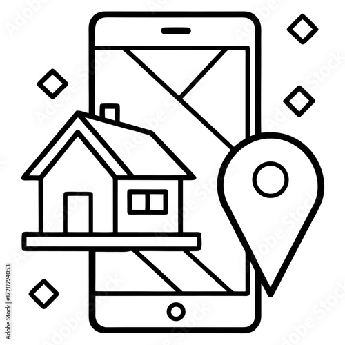 House location on a mobile device with mapping and pointer showcasing real estate applications and gps technology
