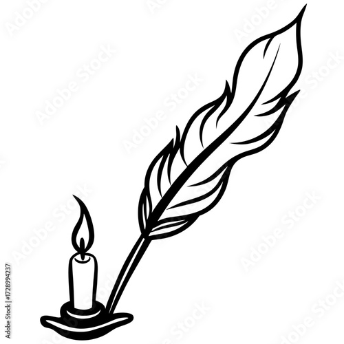 Quill Pen and Candle Illustration Symbolizing Creativity Writing Ideas and Inspiration for Authors