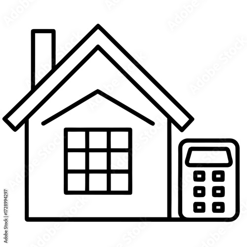 House with calculator vector illustration finance and mortgage symbol in outline design representing property cost
