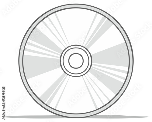 Outline compact disc showing shiny surface and concentric circles, digital storage concept, modern minimalist depiction, vector rendering