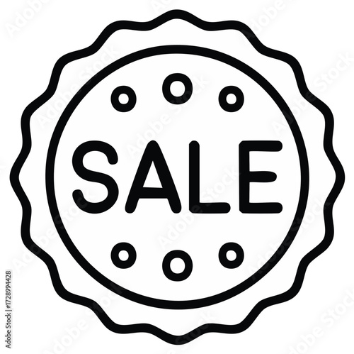 Linear Sale Badge with Scalloped Edge and Dot Accents Design