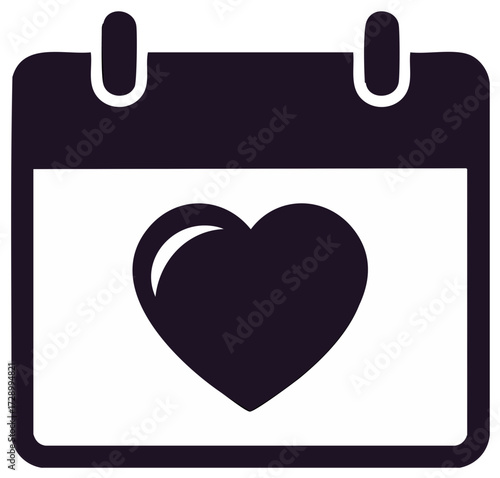 Calendar with a prominent heart symbol marking a special date or anniversary event