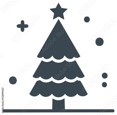 Stylized Christmas Tree Icon with Star Topper, Decorative Dots and Cross