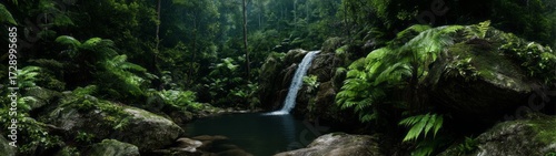Lush rainforest waterfall hdr panoramic view tropical environment nature's serenity