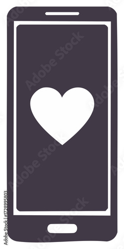 Mobile phone showing a heart symbol for social media likes and online love