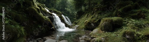 Lush rainforest waterfall nature hdri panoramic view equirectangular environment map