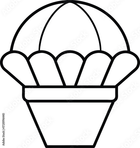 Simple Outline of a Hot Air Balloon Basket Design with Basic Color Palette