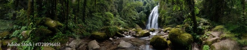 Lush rainforest waterfall hdri panoramic view tropical paradise scenic beauty nature 360-degree landscape