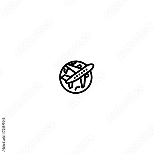 Simple icon showing airplane flying around a globe