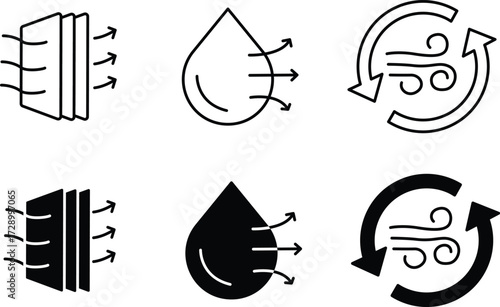 Air filter humidity control and ventilation circulation icons for purification systems and Vector Silhouette..eps