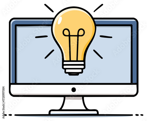Computer monitor with light bulb icon illustration of an idea