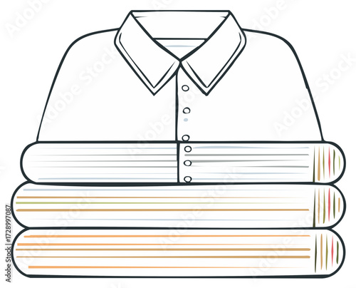 Neatly folded white button-down shirt stacked on clean clothes, laundry and organization concept