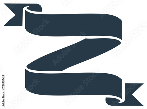Navy Blue Ribbon Banner, Empty Celebration Wavy Decorative Scroll, Message Label, Graphic Template