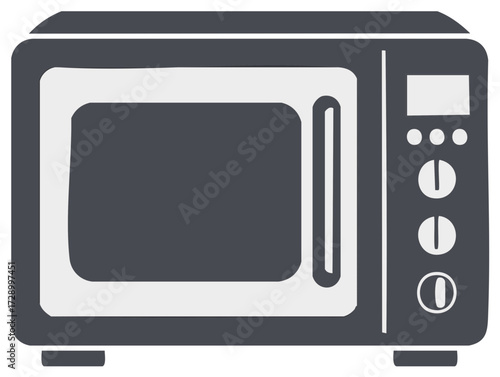 Stylized microwave oven appliance with control panel for cooking and heating food, an illustration for culinary purposes