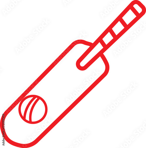 Cricket Bat and Ball Outline Vector Icon | Sporting Equipment Illustration for Sports, Games, and Recreational Activities