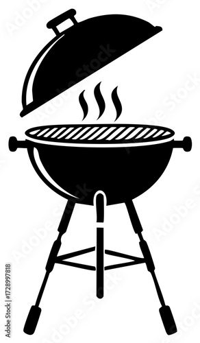 Barbecue Grill Illustration with Smoke, Open Lid, and Tripod Legs
