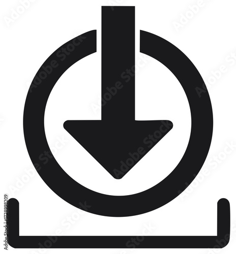 Black download icon with arrow and circle, vector illustration.