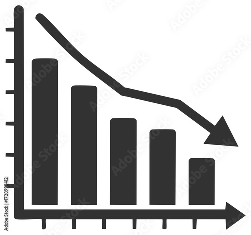 Falling bar graph with downward trending arrow indicating loss or decline