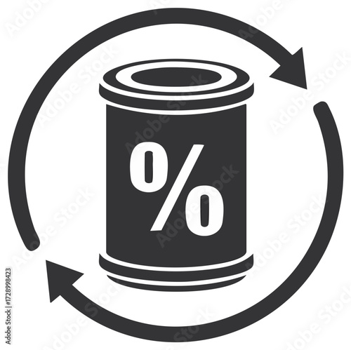 Percentage Symbol inside Tin with Arrows Representing Recycling Process
