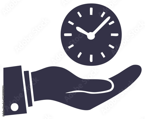 Time management concept with hand holding clock, deadline, vector icon
