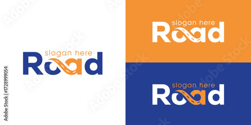 Creative simple road logo template. Road wordmark with unique road symbol in letters a and o connecting logo design vector illustration.