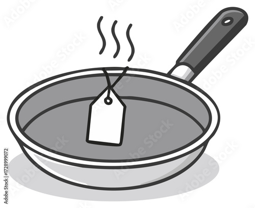 Heating up a price tag in a frying pan creative concept for hot deals and sales