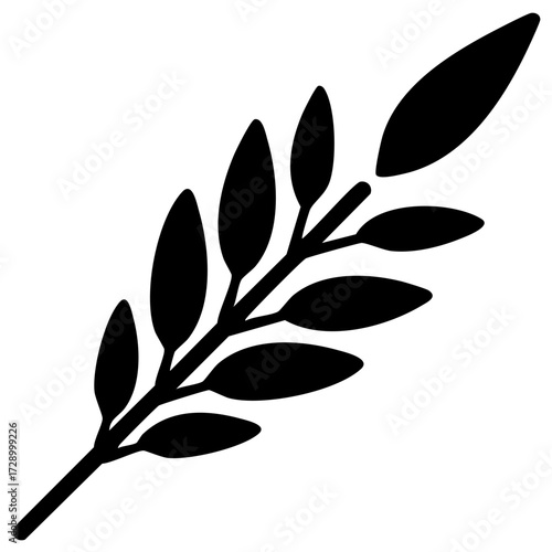 Simple black botanical vector branch featuring oblong-shaped leaves
