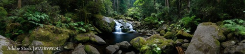 Serene waterfall in lush rainforest hdr panoramic equirectangular environment map