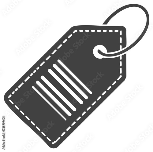 Gray tag graphic featuring a price with an attachment loop and stitched outline