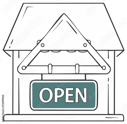 Illustration of a shop exterior with an open sign