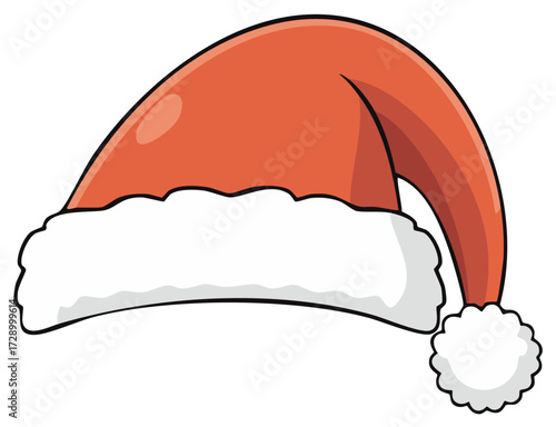 Vibrant Santa Claus Hat Illustration Red Fluffy Trim Cartoon Style Festive Holiday Season Apparel Christmas Decoration