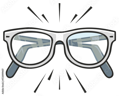 Cartoon illustration of broken nerd glasses repaired with gray tape
