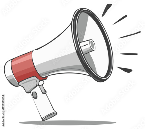 Cartoon Style Illustration of a Red and White Megaphone Announcing