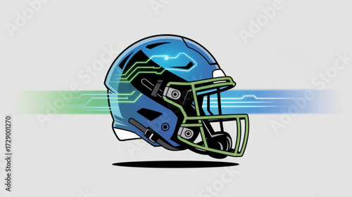 Futuristic american football helmet design with circuit board pattern for sports equipment and gear concept