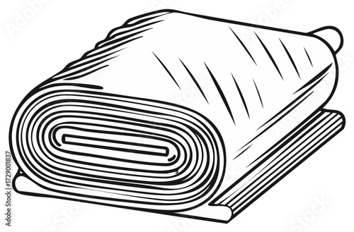Simple line art drawing of a rolled bolt of textile fabric for sewing and fashion