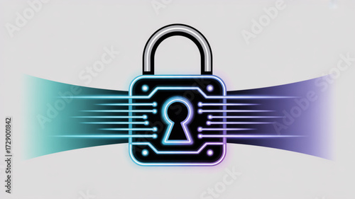 Cyber security padlock digital data protection and network security system with keyhole and circuit board