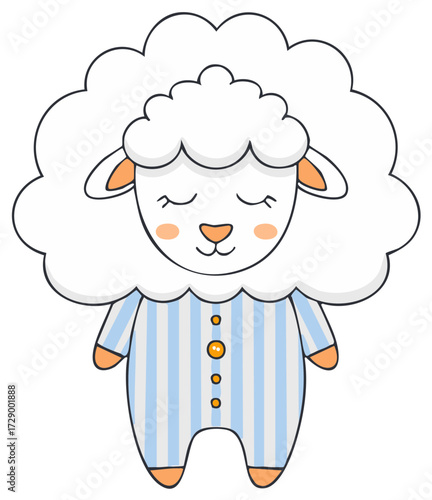 Cartoon sheep wearing pajamas, slumbering sheep, sleepy cartoon, bedtime sheep, dreamland sheep