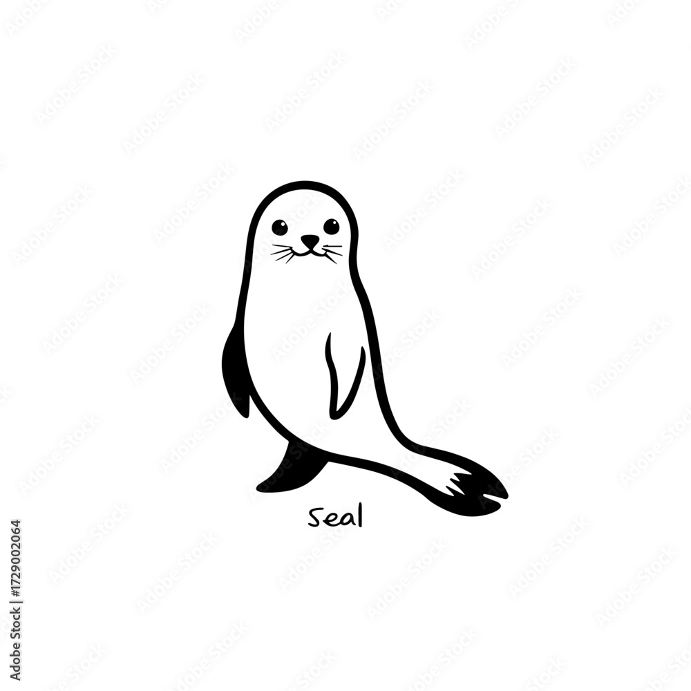 Obraz premium Seal. Seal simple black and white line art vector logo