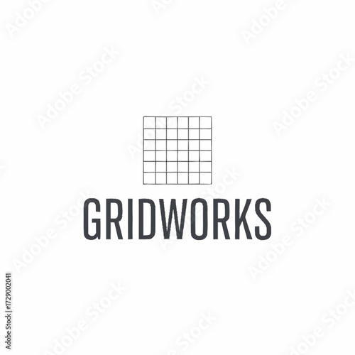 A minimalist logo for 'Gridworks' featuring a square grid icon above the brand name in bold, grey, uppercase letters.