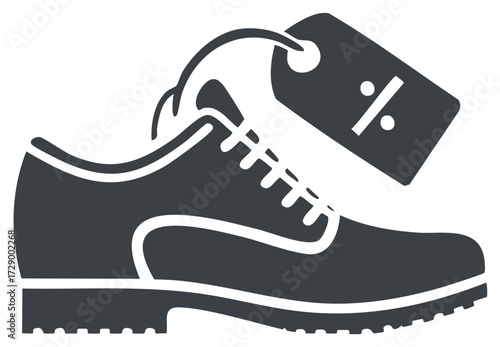Lace-up shoe with percentage discount tag for retail sales, fashion deals, and special offers