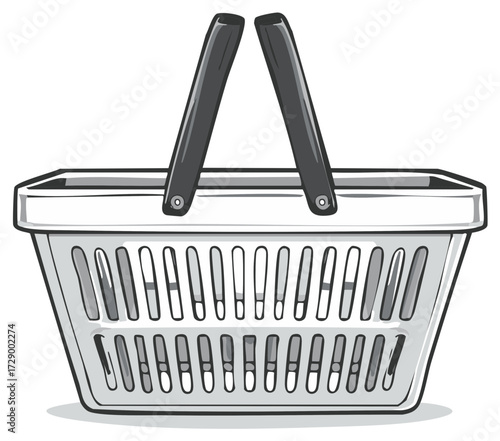 Simple illustration of a white grocery shopping basket with dark gray handles