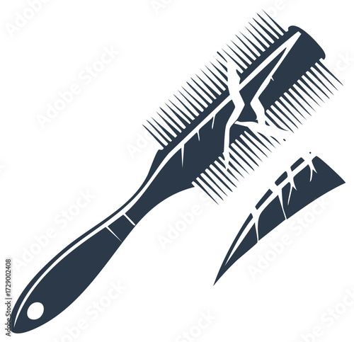 Broken Hairbrush Illustration Depicting Damage and Disrepair, Split Handle, Isolated